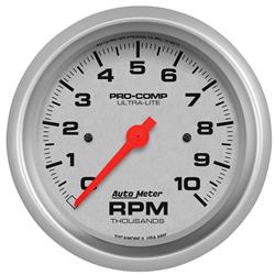 Tachometer, Ultra-Lite, 0-10,000 rpm, 3 3/8 in., Analog, Electrical, In-Dash, Each