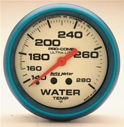 Gauge, Ultra-Nite, Water Temperature, 140-280 Degrees F, 2 5/8 in., Analog, Mechanical, Each