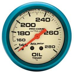 Gauge, Ultra-Nite, Oil Temperature, 140-280 Degrees F, 2 5/8 in., Analog, Mechanical, Each
