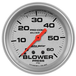 Gauge, Pro-Comp, Silver Face, Blower Pressure, 0-60 psi, 2 5/8 in., Analog, Mechanical, Each
