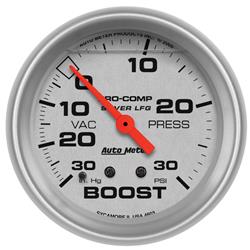 Gauge, Pro-Comp, Silver Face, Blower Pressure, 0-30 psi, 2 5/8 in., Analog, Mechanical, Each