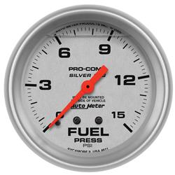 Gauge, Pro-Comp, Silver Face, Fuel Pressure, 0-15 psi, 2 5/8 in., Analog, Mechanical, Each