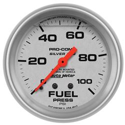 Gauge, Pro-Comp, Silver Face, Fuel Pressure, 0-100 psi, 2 5/8 in., Analog, Mechanical, Each