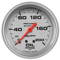 Gauge, Pro-Comp, Silver Face, Oil Pressure, 0-200 psi, 2 5/8 in., Analog, Mechanical, Each