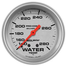 Gauge, Pro-Comp, Silver Face, Water Temperature, 140-280 Degrees F, 2 5/8 in., Analog, Mechanical, Each