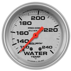 Gauge, Pro-Comp, Silver Face, Water Temperature, 120-240 Degrees F, 2 5/8 in., Analog, Mechanical, Each
