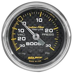 Gauge, Carbon Fiber, Boost/Vacuum, 30 in. Hg/30 psi, 2 1/16 in., Analog, Mechanical, Each