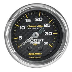 Gauge, Carbon Fiber, Boost Pressure, 0-35 psi, 2 1/16 in., Analog, Mechanical, Each