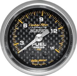 Gauge, Carbon Fiber, Fuel Pressure, 0-15 psi, 2 1/16 in., Analog, Mechanical, Each