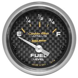 Gauge, Carbon Fiber, Fuel Level, Empty/Full, 0 Ohms/90 Ohms, 2 1/16 in., Analog, Electrical, Each