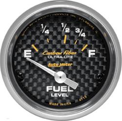 Gauge, Carbon Fiber, Fuel Level, Empty/Full, 73 Ohms/10 Ohms, 2 1/16 in., Analog, Electrical, Each
