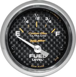 Gauge, Carbon Fiber, Fuel Level, Empty/Full, 240 Ohms/33 Ohms, 2 1/16 in., Analog, Electrical, Each