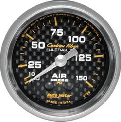 Gauge, Carbon Fiber, Air Pressure, 0-150 psi, 2 1/16 in., Analog, Mechanical, Each