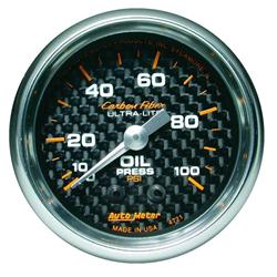 Gauge, Carbon Fiber, Oil Pressure, 0-100 psi, 2 1/16 in., Analog, Mechanical, Each