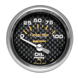 Gauge, Carbon Fiber, Oil Pressure, 0-100 psi, 2 1/16 in., Analog, Electrical, Each