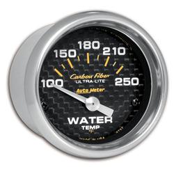 Gauge, Carbon Fiber, Water Temperature, 100-250 Degrees F, 2 1/16 in., Analog, Electrical, Each