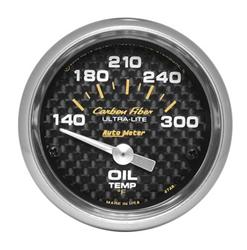Gauge, Carbon Fiber, Oil Temperature, 140-300 Degrees F, 2 1/16 in., Analog, Electrical, Each