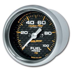 Gauge, Carbon Fiber, Fuel Pressure, 0-100 psi, 2 1/16 in., Analog, Electrical, Each