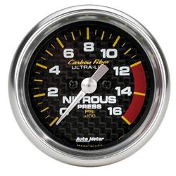 Gauge, Carbon Fiber, Nitrous Pressure, 0-1,600 psi, 2 1/16 in., Analog, Electrical, Each