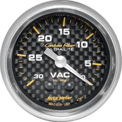 Gauge, Carbon Fiber, Vacuum, 0-30 in. Hg, 2 1/16 in., Analog, Mechanical, Each