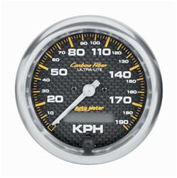 Speedometer, Carbon Fiber Ultra-Lite, 0-190 kph, 3 3/8 in., Analog, Electrical, Each
