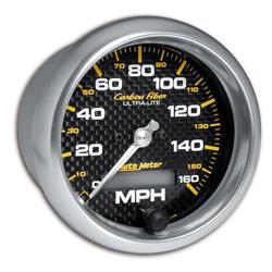 Speedometer, Carbon Fiber Ultra-Lite, 0-160 mph, 3 3/8 in., Analog, Electrical, Each