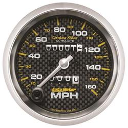 Speedometer Gauge, Analog, 0-160 mph, 3 3/8 in. Diameter, Full Sweep, Mechanical, Universal, Each
