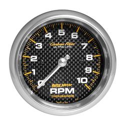 Tachometer, Carbon Fiber Ultra-Lite, 0-10,000 rpm, 3 3/8 in., Analog, Electrical, In-Dash, Each