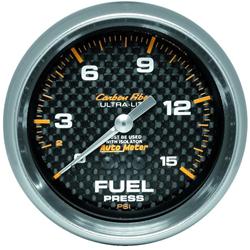 Gauge, Carbon Fiber, Fuel Pressure, 0-15 psi, 2 5/8 in., Analog, Mechanical, Each