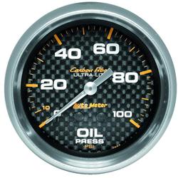 Gauge, Carbon Fiber, Oil Pressure, 0-100 psi, 2 5/8 in., Analog, Mechanical, Each