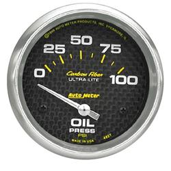 Gauge, Carbon Fiber, Oil Pressure, 0-100 psi, 2 5/8 in., Analog, Electrical, Each