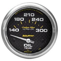 Gauge, Carbon Fiber, Oil Temperature, 140-300 Degrees F, 2 5/8 in., Analog, Electrical, Each