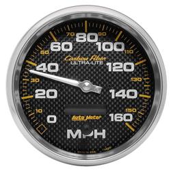 Speedometer, Carbon Fiber Ultra-Lite, 0-160 mph, 5 in., Analog, Electrical, Each