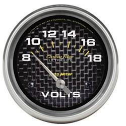Gauge, Carbon Fiber, Voltmeter, 8-18 V, 2 5/8 in., Analog, Electrical, Each