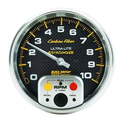 Tachometer, Carbon Fiber Ultra-Lite, 0-10,000 rpm, 5 in. Face, Analog, Electrical, with Memory, In-Dash, Each