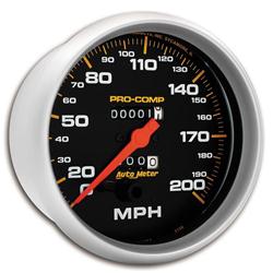 Speedometer, Pro Comp, 0-200 mph, 5 in., Analog, Mechanical, Each