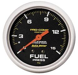 Gauge, Pro-Comp, Fuel Pressure, 0-15 psi, 2 5/8 in., Analog, Mechanical, Each