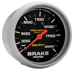 Gauge, Pro-Comp, Brake Pressure, 0-2,000 psi, 2 5/8 in., Analog, Mechanical, Each