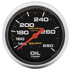 Gauge, Pro-Comp, Oil Temperature, 140-280 Degrees F, 2 5/8 in., Analog, Mechanical, Each