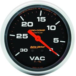 Gauge, Pro-Comp, Vacuum, 0-30 in. Hg, 2 5/8 in., Analog, Mechanical, Each