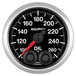 Gauges, Elite Series Analog Gauges, Oil Temperature, 100-260 Degrees F, 2 1/16 in., Black Face, Silver Bezel, Analog, Electrical, Each
