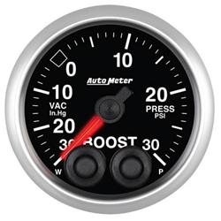 Gauge, Elite Series, Boost/Vacuum, 30 in. Hg./30 psi, 2 1/16 in., Analog, Electrical, Each