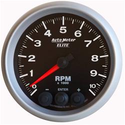 Gauge, Elite Series, Tachometer, In-Dash, Progressive Shift Light, Recall, 3 3/8 in. 10, 000 rpm, Electric, Each