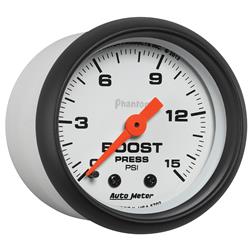 Gauge, Phantom, Boost Pressure, 0-15 psi, 2 1/16 in., White Face, Analog, Mechanical, Kit
