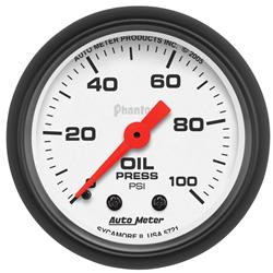 Gauge, Phantom, Oil Pressure, 0-100 psi, 2 1/16 in., Analog, Mechanical, Each