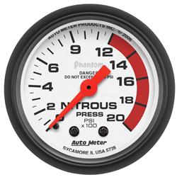 Gauge, Phantom, Nitrous Pressure, 0-2000 psi, 2 1/16 in., Analog, Mechanical, Each