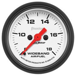 Gauge, Phantom, Air/Fuel Ratio Gauge, 2 1/16 in., 8:1-18:1 Air/Fuel Ratio, Full Sweep, White Face, Red Pointer, Black Bezel, Electrical, Each