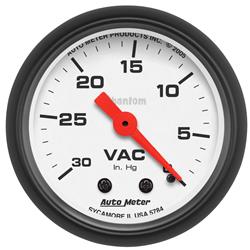 Gauge, Phantom, Vacuum, 30 in. Hg, 2 1/16 in., Analog, Mechanical, Each