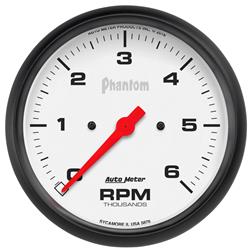 Tachometer Gauge, Analog, 0-6,000 rpm, 5 in. Diameter, White Face, Full Sweep, Electrical, Each
