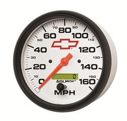 Gauge, Speedometer, Phantom, Chevy Bowtie, Electric, 5 in., 0-160 mph, White Face/Black Bezel, Each